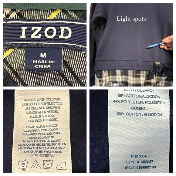 Izod Women's Navy Plaid Accent Sweater With Bow Detail Size M Cotton Blend Comfy - Picture 12 of 16